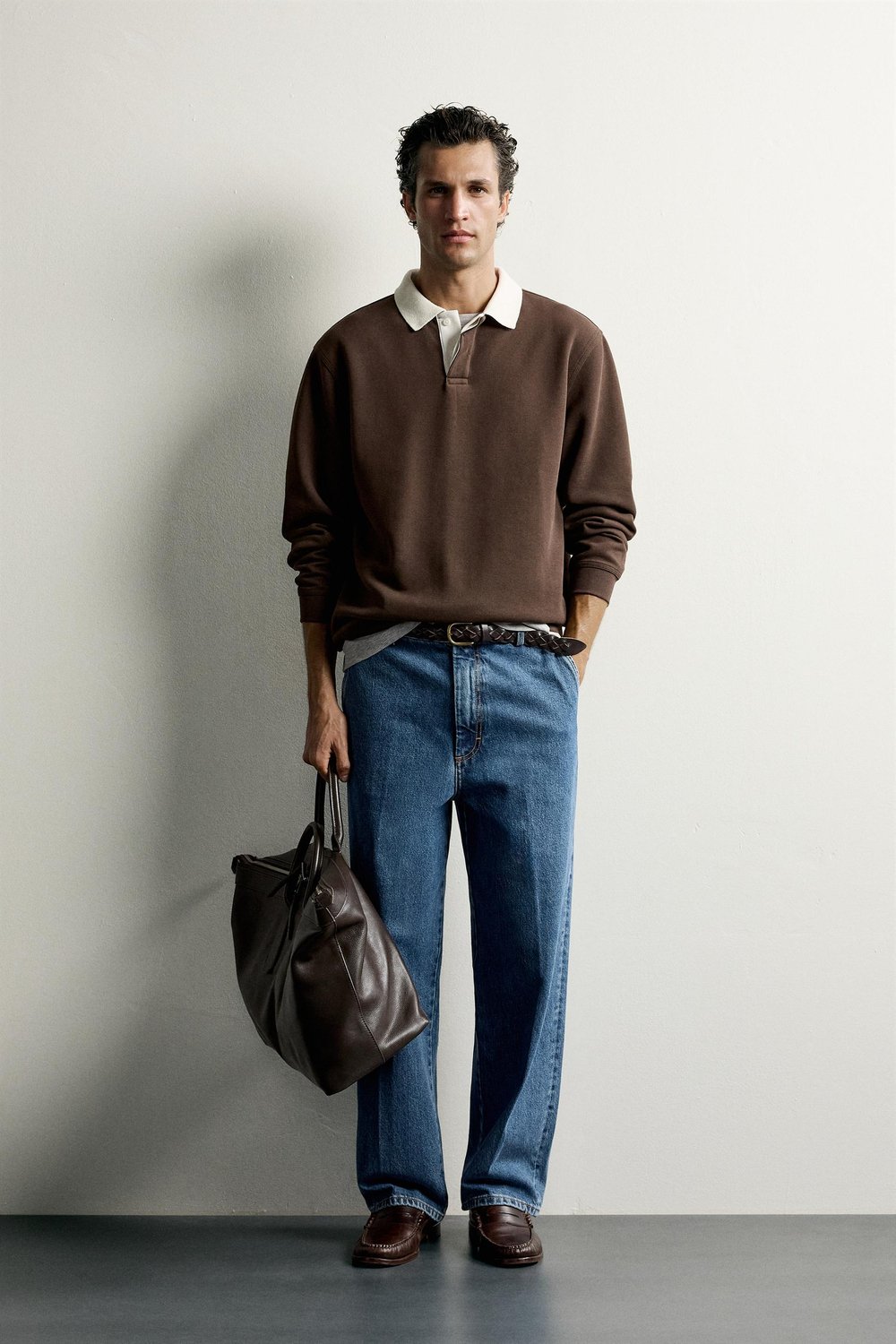 ZARA ПОЛО В ПОЛОСКУ ИЗ ПИКЕ RELAXED FIT, КОРИЧНЕВЫЙ