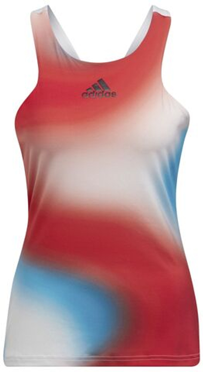 Женский топ теннисный Adidas Mel Y Tank W - white/vivid red/skyrus