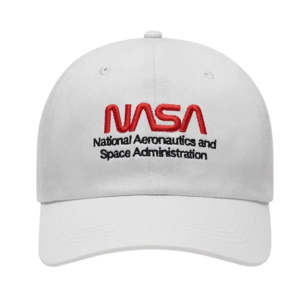 Бейсболка Alpha Industries Nasa Worm Logo Cap White (Белая)