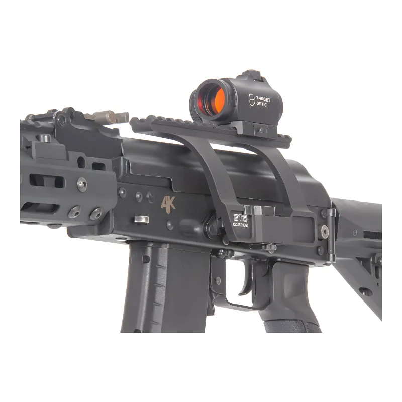 Коллиматор Target Optic 1x22, Weaver, красная марка, точка 2 MOA, проставка - крупный план установки на кронштейн