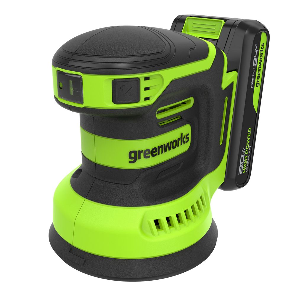 Эксцентриковая шлифмашина акк. Greenworks OS325, 24V, 125 мм, 5000-8000-11000 об/мин, амплитуда 2.4 мм,1х2Ач,ЗУ,кор (3100907CUA)