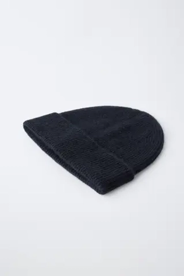 ZARA TIMELESS — ШАПКА ИЗ 100% КАШЕМИРА, МОРСКОЙ ТЕМНО-СИНИЙ