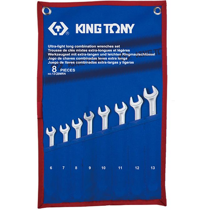 KING TONY (12C8MRN) Набор комбинированных удлиненных ключей, 6-13 мм, чехол из теторона, 8 предметов