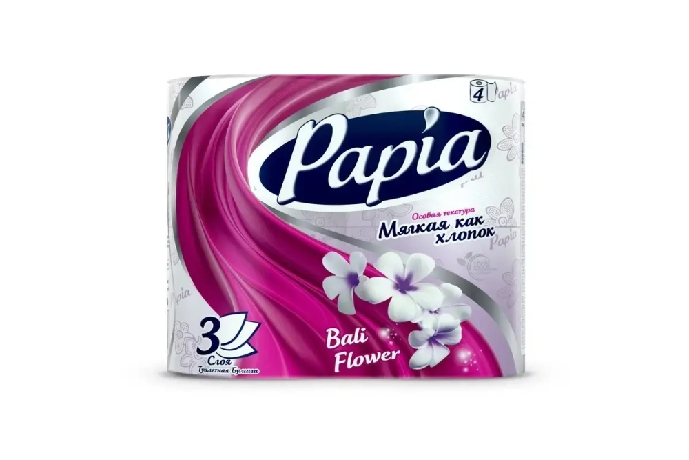 Бумага туалетная PAPIA 3 сл., 4 рул., Клубничная мечта✦