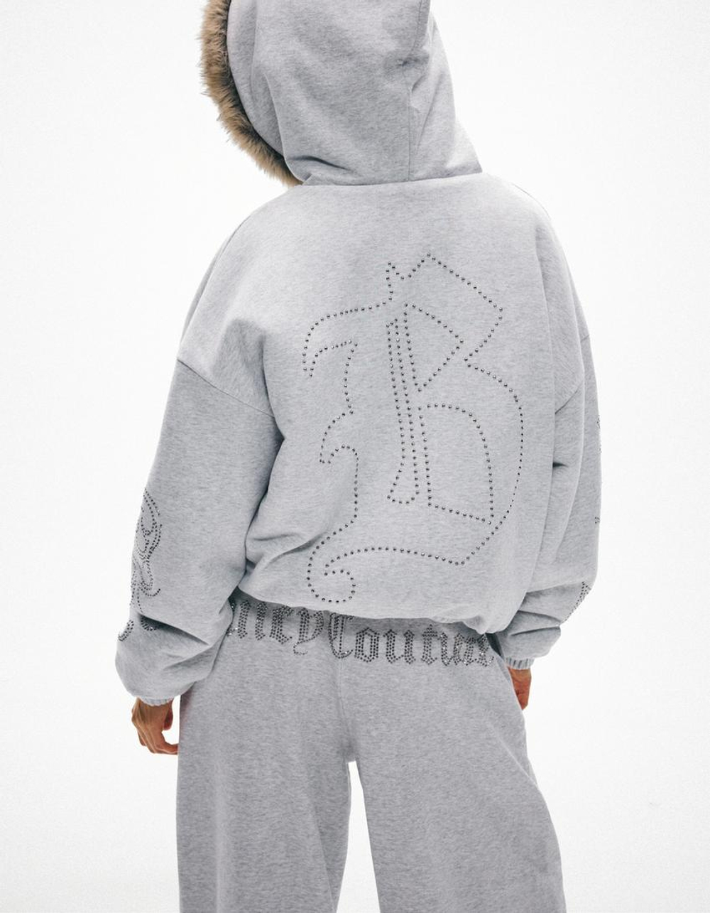 BERSHKA X JUICY COUTURE ДВУСТРОННЯЯ КУРТКА С КАПЮШОНОМ, СЕРЫЙ
