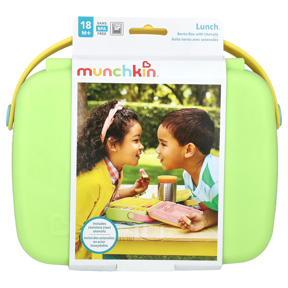 Munchkin, Lunch ™, Bento Box с посудой, для детей старше 18 месяцев, зеленый, набор из 3 предметов