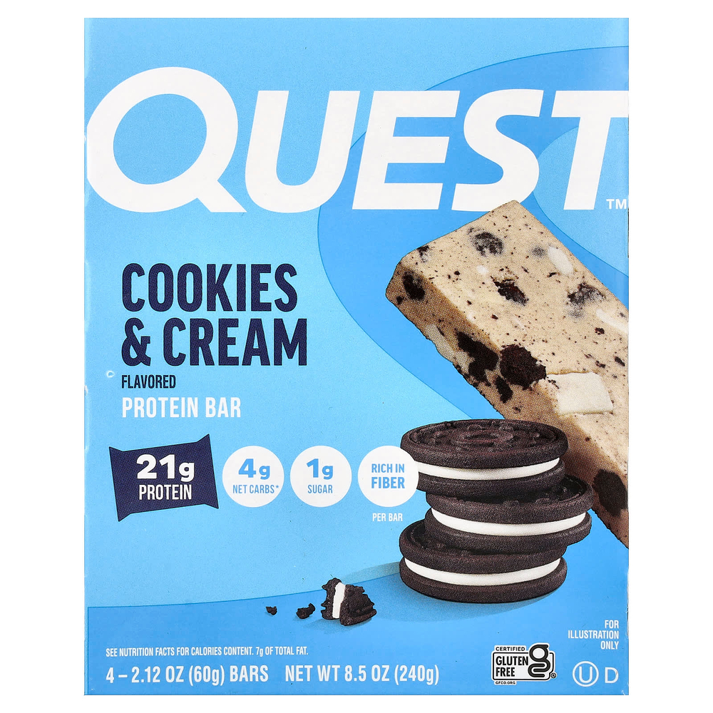 Quest Nutrition, Протеиновый батончик, печенье и крем, 4 батончика, 60 г (2,12 унции) каждый