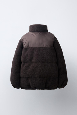 ZARA СТЕГАНАЯ КУРТКА ИЗ ИСКУССТВЕННОЙ ОВЧИНЫ, КОРИЧНЕВЫЙ