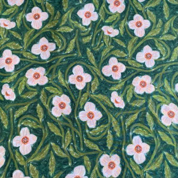 МАЛЬВА НА ЗЕЛЕНОМ, отрез 95 см, 100% хлопок, Handmade Fabrics 1