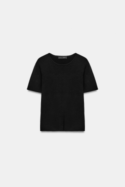 ZARA ТРИКОТАЖНЫЙ ТОП С КОРОТКИМИ РУКАВАМИ, ЧЕРНЫЙ