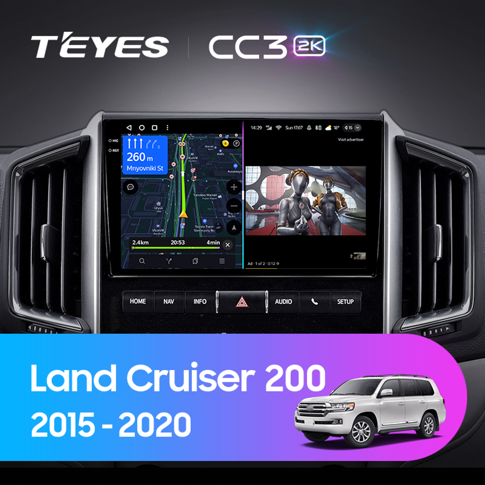 Teyes CC3 2K 9"для Toyota Land Cruiser 200 2015-2020