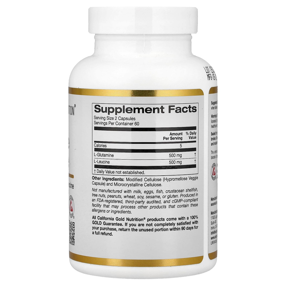 California Gold Nutrition, L-глютамин и L-лейцин, 120 растительных капсул
