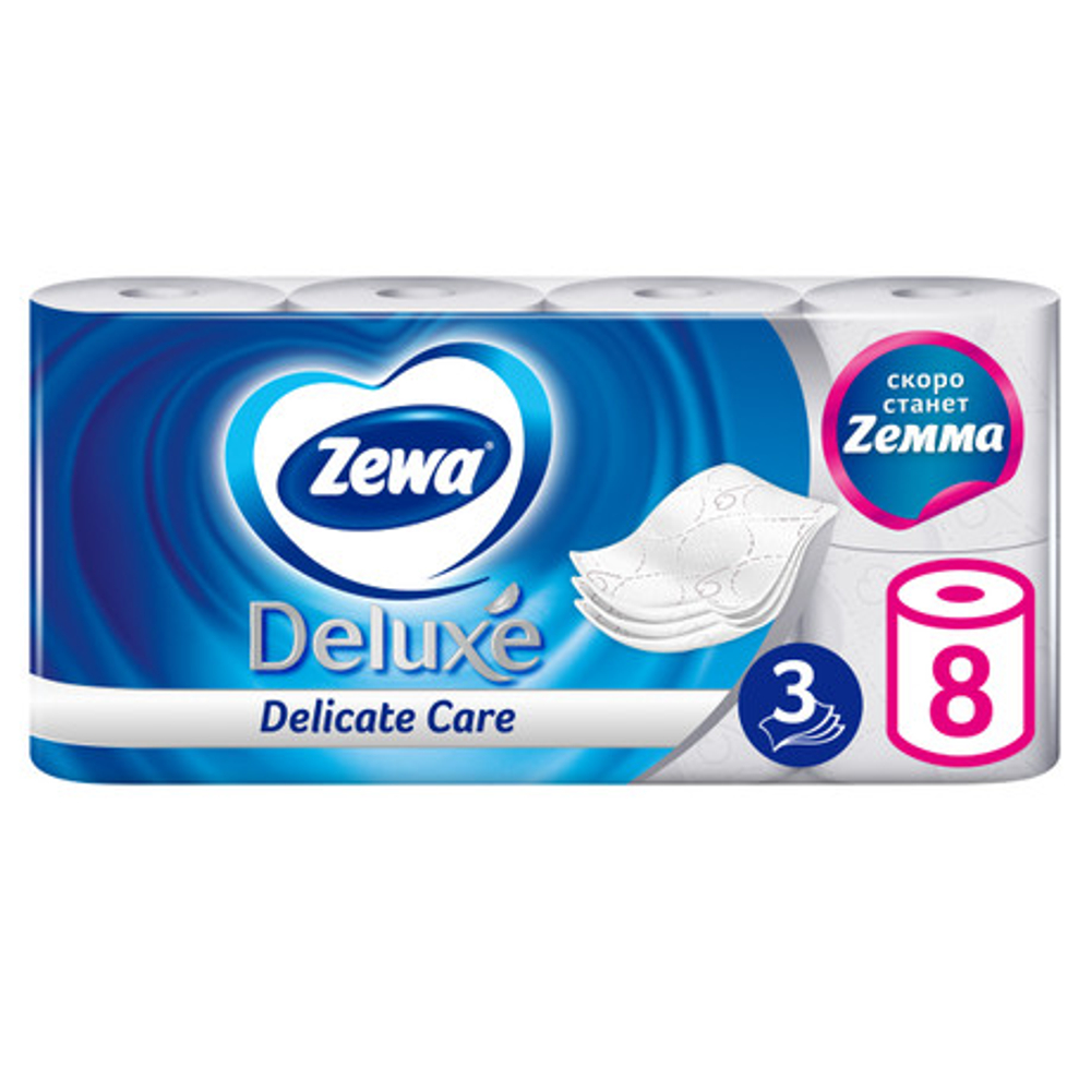 Туалетная бумага Zemma Deluxe 3 слоя, 8 рулонов