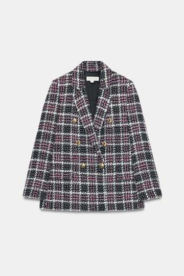 ZARA БЛЕЙЗЕР В КЛЕТКУ ИЗ РЕЛЬЕФНОЙ ТКАНИ, ЧЕРНЫЙ/БЕЛЫЙ