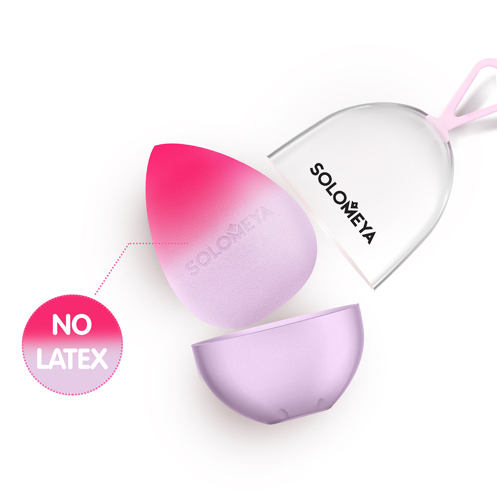 [SOLOMEYA] Косметический спонж для макияжа, МЕНЯЮЩИЙ ЦВЕТ “Purple-pink” Solomeya Color Changing blending sponge Purple-pink, 1 шт