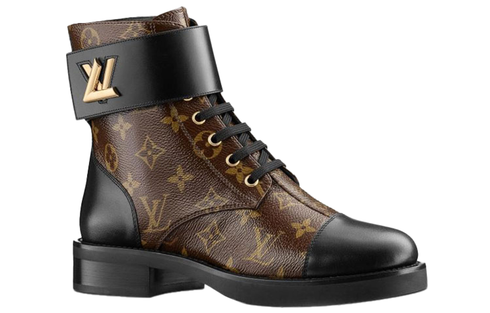 LOUIS VUITTON Lv Wonderland Monogram Canvas Combat Boots Brown Women"s