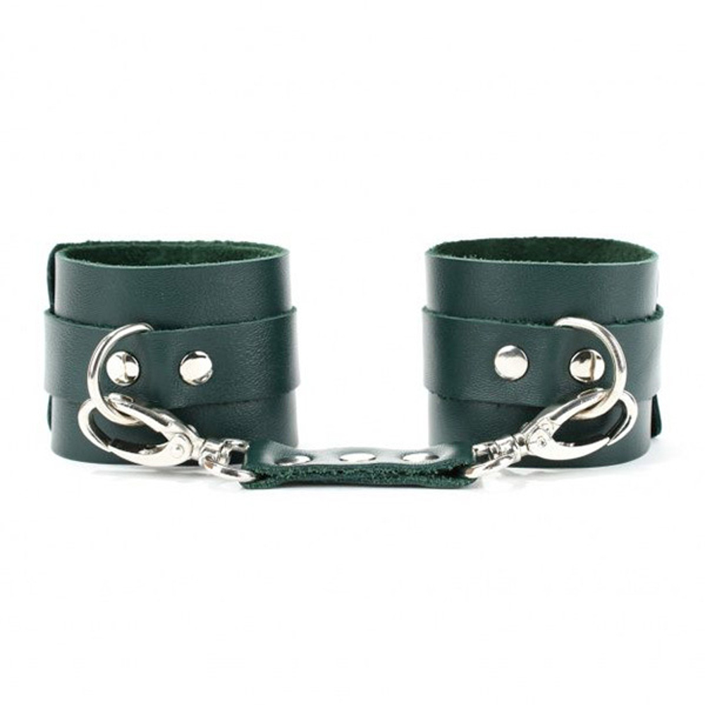Изумрудные кожаные наручники БДСМ Арсенал Lady's Arsenal Emerald Handcuffs 67001