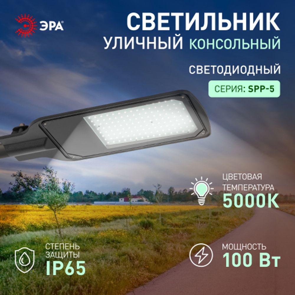 Светильник уличный светодиодный ЭРА SPP-504-0-50K-100 100Вт 5000К IP65 КСС Д консольный | Уличные консольные светильники