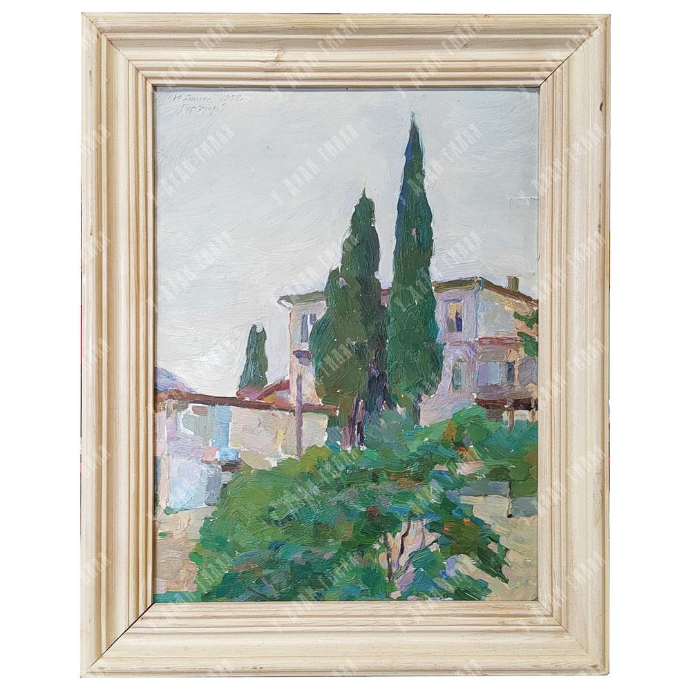 Динес Ю. С. Дом с кипарисами. Гурзуф. Картон, масло. 1958 Динес Ю. С. Дом с кипарисами. Гурзуф. Картон, масло. 1958
