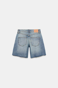 ZARA ДЖИНСОВЫЕ ШОРТЫ Z1975 С РАЗРЕЗАМИ, ВЫЦВЕТШИЙ СИНИЙ