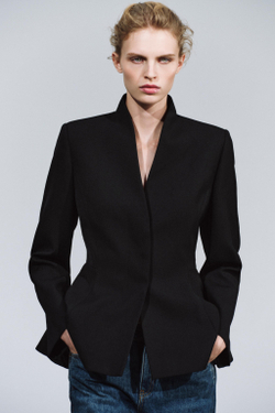 ZARA БЛЕЙЗЕР С ШЕРСТЬЮ И БАСКОЙ — ZW COLLECTION, ЧЕРНЫЙ