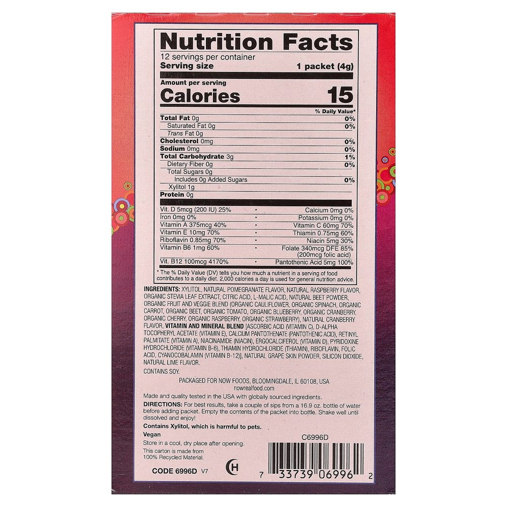 NOW Foods, Real Food, Slender Sticks™, со вкусом граната и ягод, 12 стиков по 4 г (0,14 унции)
