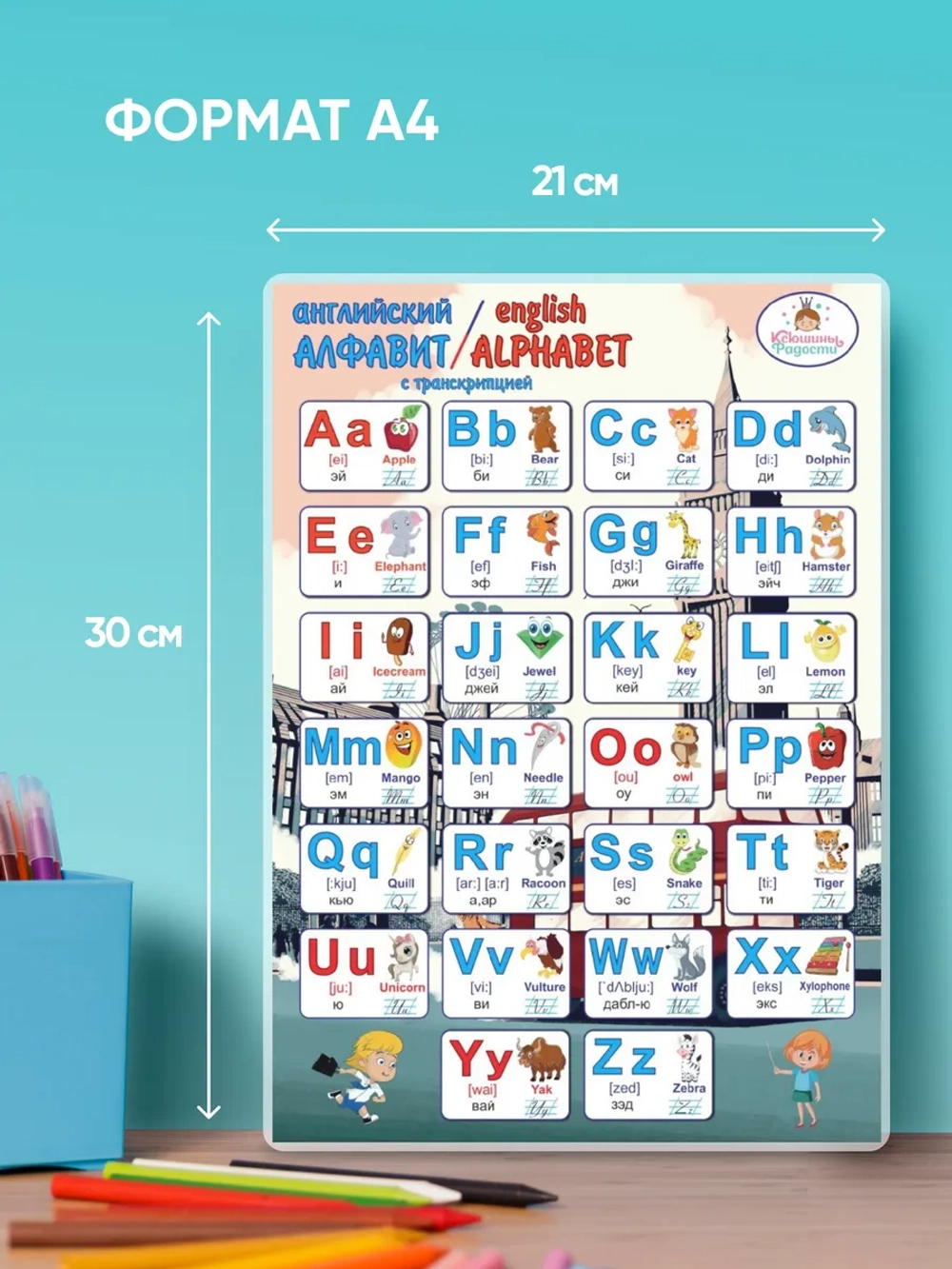 Английский алфавит с произношением, плакат А4