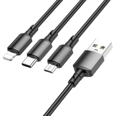 Кабель 3-in-1 FaizFull FR174 MicroUSB+Lightning+Type-C 5A 1м Nylon Black