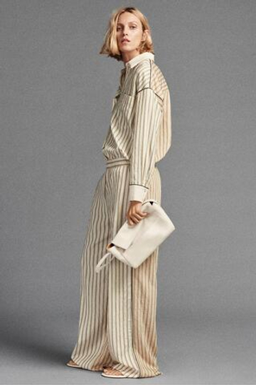 ZARA БРЮКИ С КОНТРАСТНЫМИ ПОЛОСКАМИ — ZW COLLECTION, ЭКРЮ