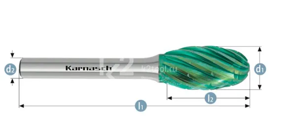 Борфреза твердосплавная Karnasch форма E, 6х10х6х50 мм, насечка HP-3 PRO, покрытие Green-Tec, арт. 11.6094-010