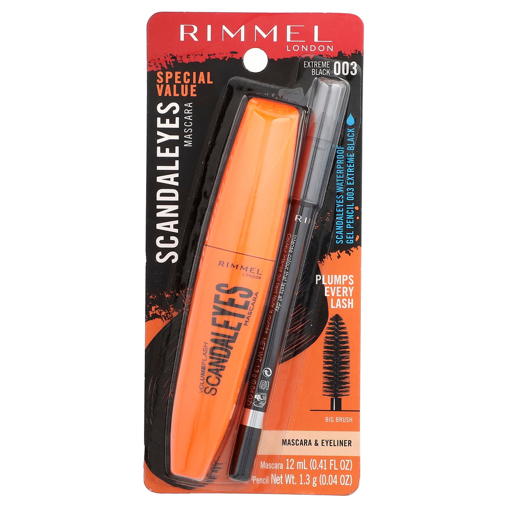 Rimmel London, Verified Eyes, тушь для ресниц с водостойким гелевым карандашом, оттенок 003 насыщенный черный, набор из 2 предметов