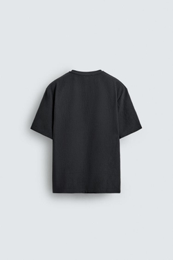 ZARA ФУТБОЛКА RELAXED FIT ИЗ РЕЛЬЕФНОЙ ТКАНИ, СТАЛЬНОЙ СИНИЙ