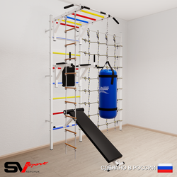 Шведская стенка Sv Sport 55230 (Турник рукоход/Брусья/Скамья/Лестница/Цепь/Мешок 30кг/Канатный лаз)