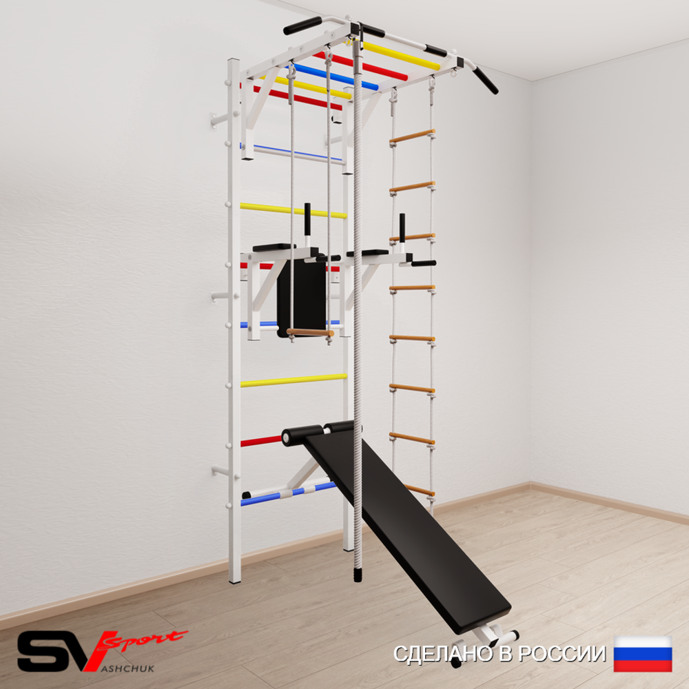Шведская стенка Sv Sport усиленная 657 (Турник рукоход/Брусья/Скамья/Канат/Лестница/Трапеция)