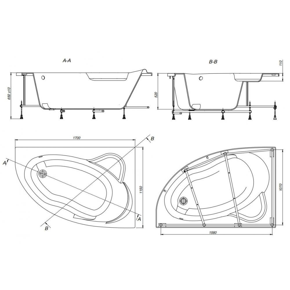 Ванна акриловая Roca LUNA 170х115 ZRU9302912 асимметричная, правосторонняя