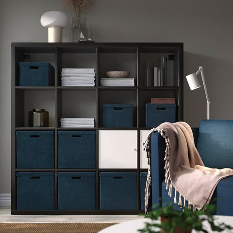 Коробка с крышкой IKEA GJATTA (ГЙЕТТА), Бархат, Темно-синий, 32х35х32 см