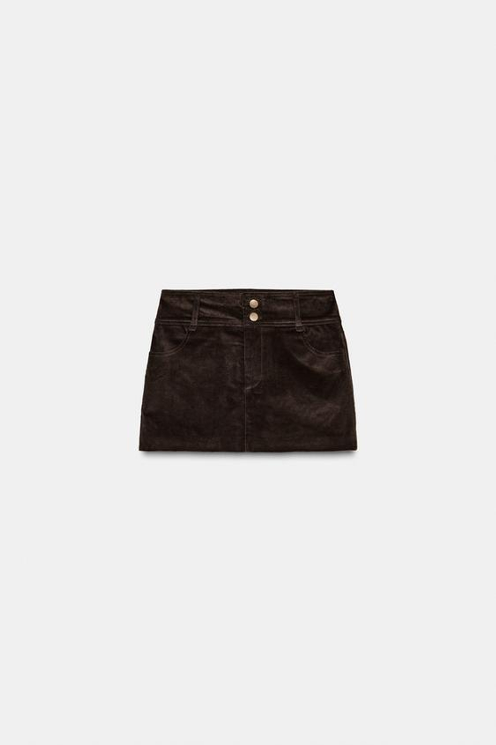 ZARA МИНИ-ЮБКА ИЗ ВЕЛЬВЕТА, ТЕМНО-КОРИЧНЕВЫЙ