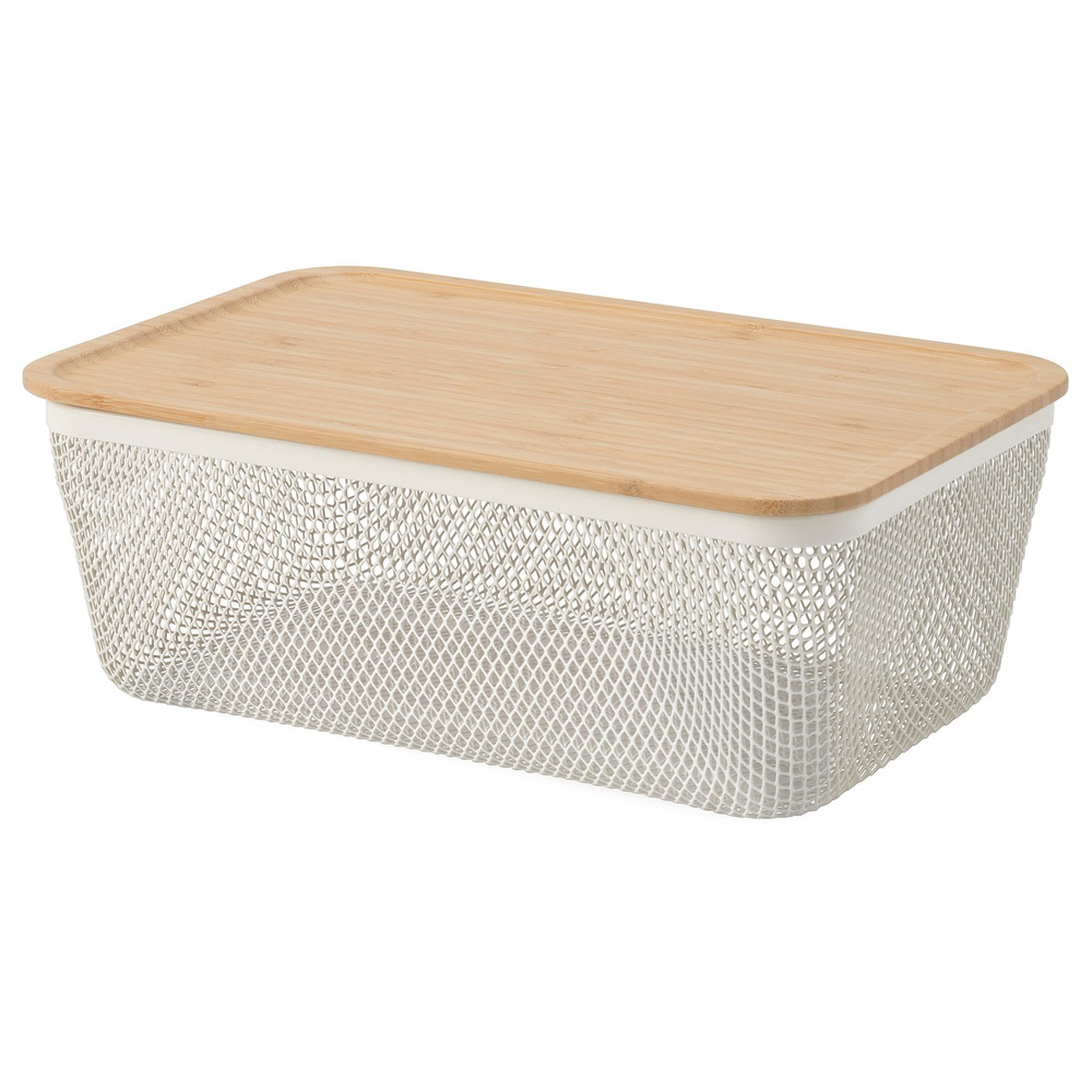 IKEA 365+  (ИКЕА 365+)  -  Корзина для продуктов с крышкой - прямоугольная металл/белый бамбук 32x21x13 см