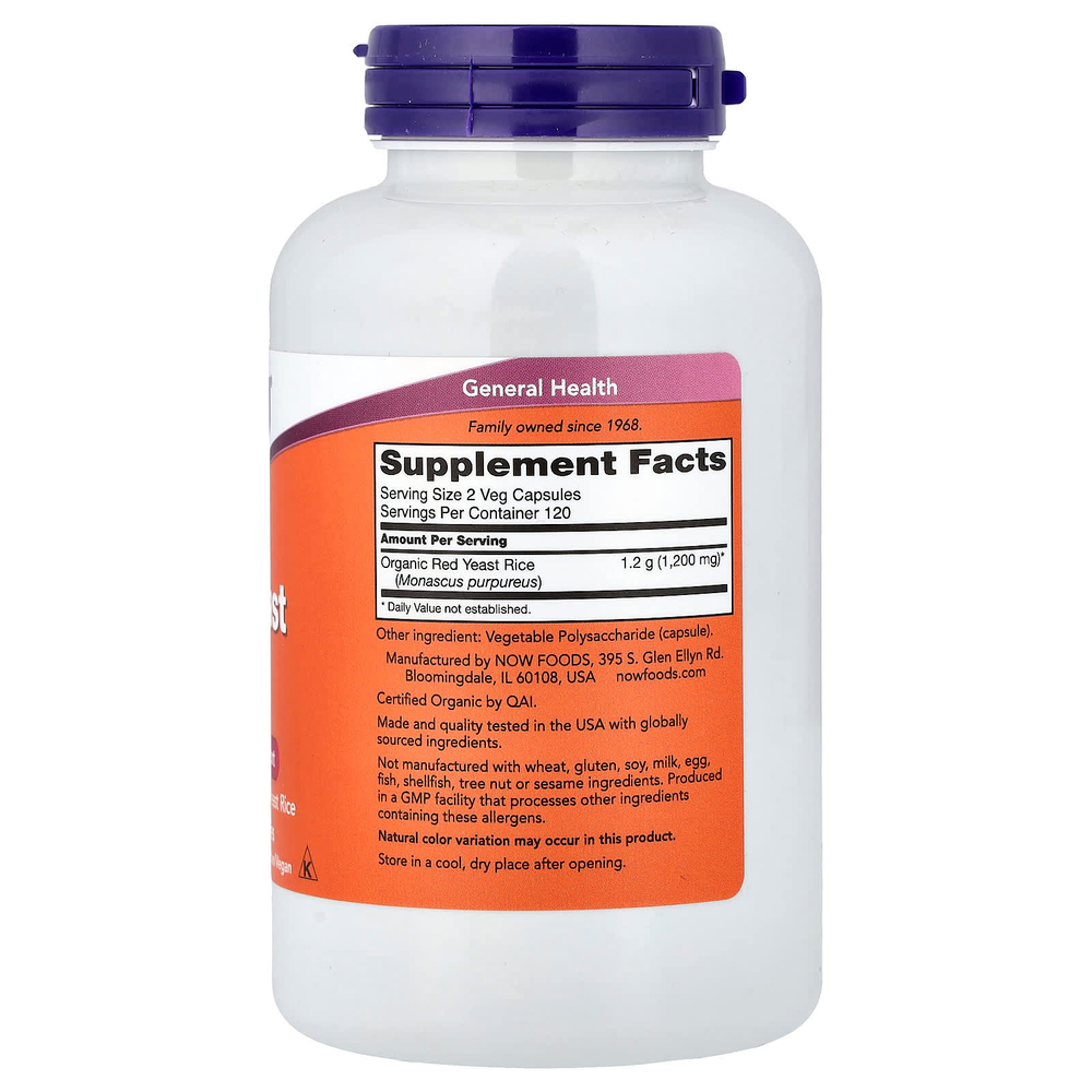 NOW Foods, красный ферментированный рис, 600 мг, 240 вегетарианских капсул