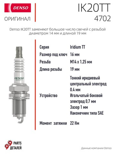 DENSO IK20TT 4702 Иридиевые свечи зажигания, 4 шт.