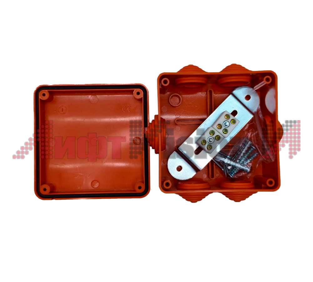 Коробка монтажная JBS100, огн. E110, о/п 100х100х55, без галогена, 6вых., IP55, 4P, (1,5-4мм2), цвет оранж. 43147HF