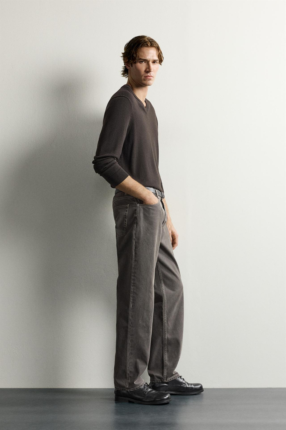 ZARA БРЮКИ STRAIGHT FIT, КОРИЧНЕВЫЙ