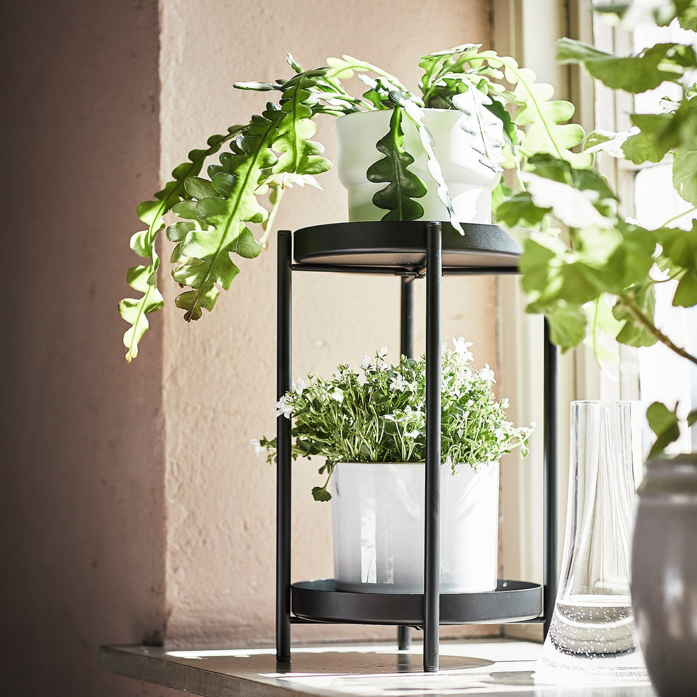 IKEA OLIVBLAD  (ИКЕА ОЛИВБЛАД)  -  Стойка для цветочного горшка - для помещения/улицы чёрный 35 см