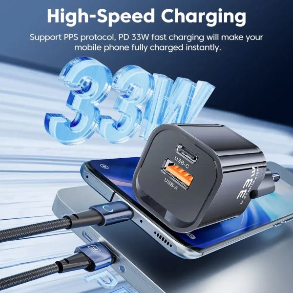 Адаптер питания Toocki 33Вт (Type-C + USB-A) Черный