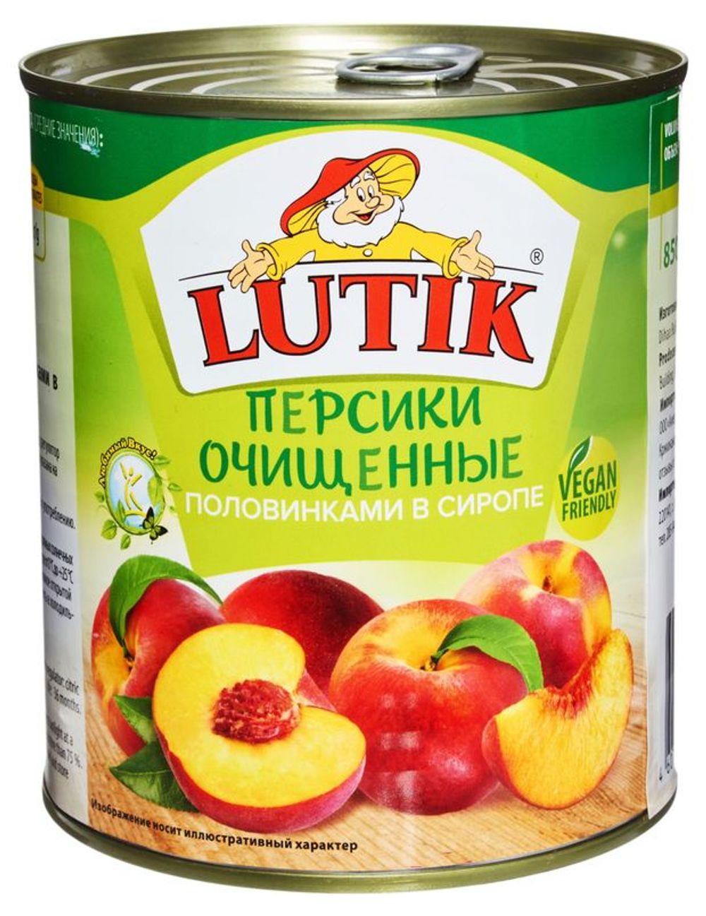 Персики очищенные половинки в сиропе ж/б с ключом 850мл*12шт Lutik