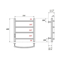 Полотенцесушитель электрический Point Афина PN04756B П4 500x600 диммер слева, черный