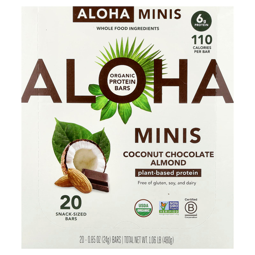 Aloha, Organic Protein Mini Bars, Coconut Chocolate Almond, 20 Bars, 0.85 oz (24 g) Each
