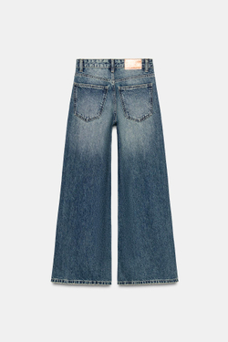 ZARA ДЖИНСЫ Z1975 LOOSE WIDE-LEG, ВЫСОКАЯ ПОСАДКА, СТРАЗЫ, СИНИЙ