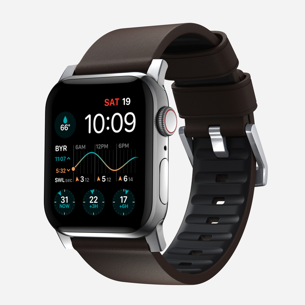 Ремешок Nomad Active Band Pro кожаный для Apple Watch 45/46/49 мм Classic Brown Silver