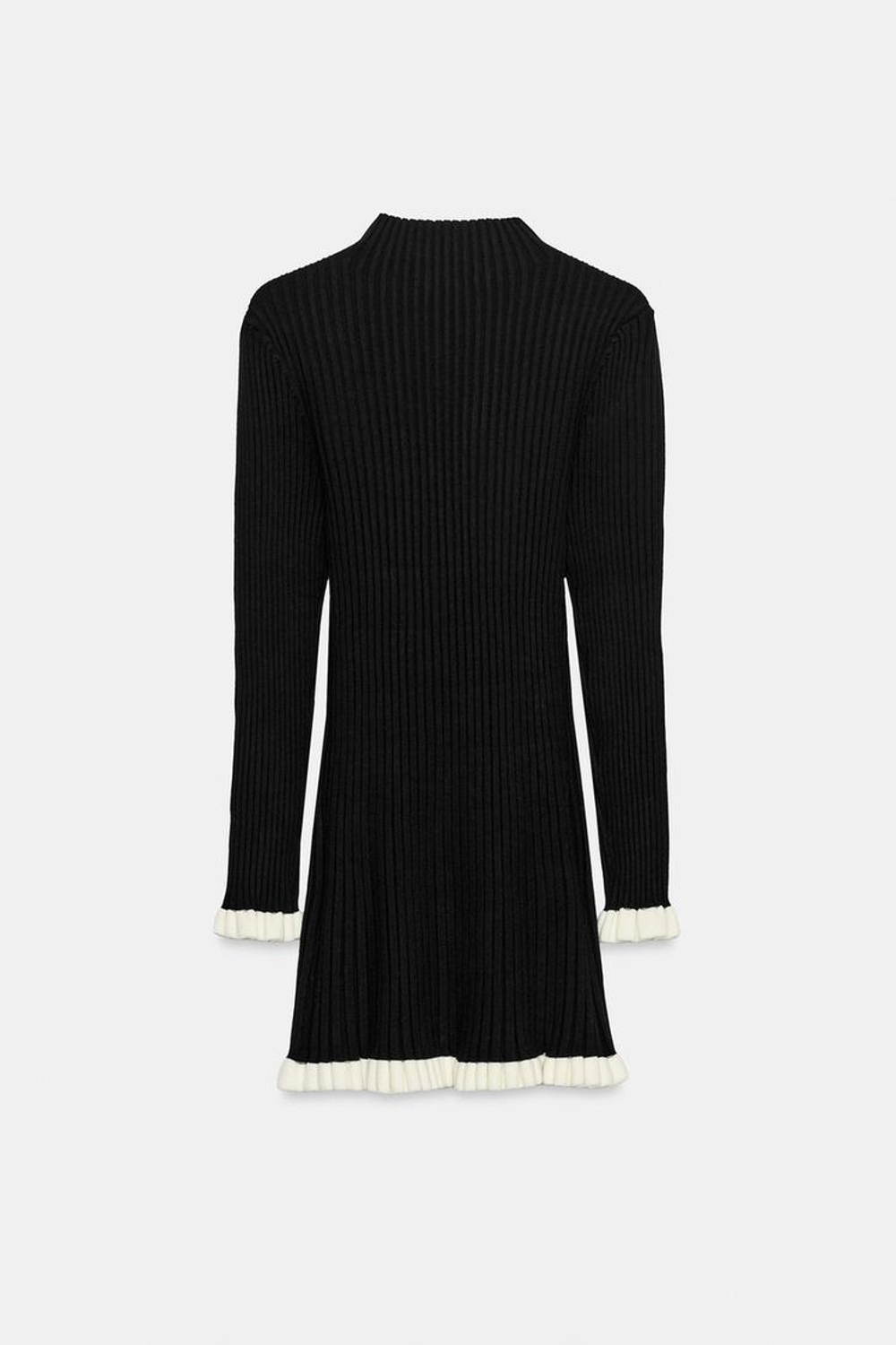 ZARA ТРИКОТАЖНОЕ ПЛАТЬЕ С ОБОРКАМИ, ЧЕРНЫЙ
